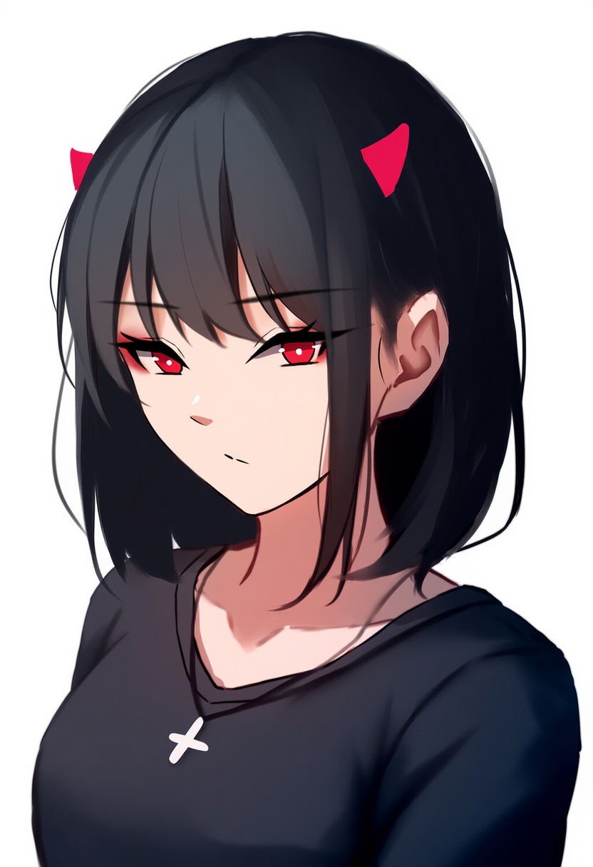 An image depicting black-haired demon girl (shimmer)