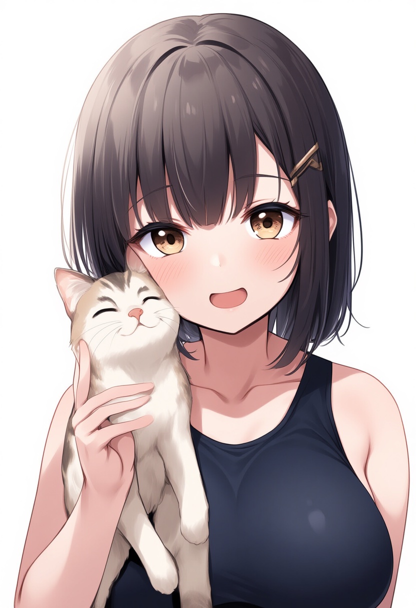 An image depicting girl holding a cat (kancolle)