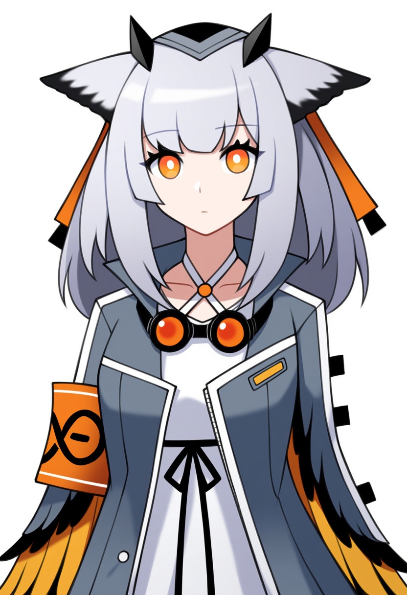 An image depicting ptilopsis (arknights)