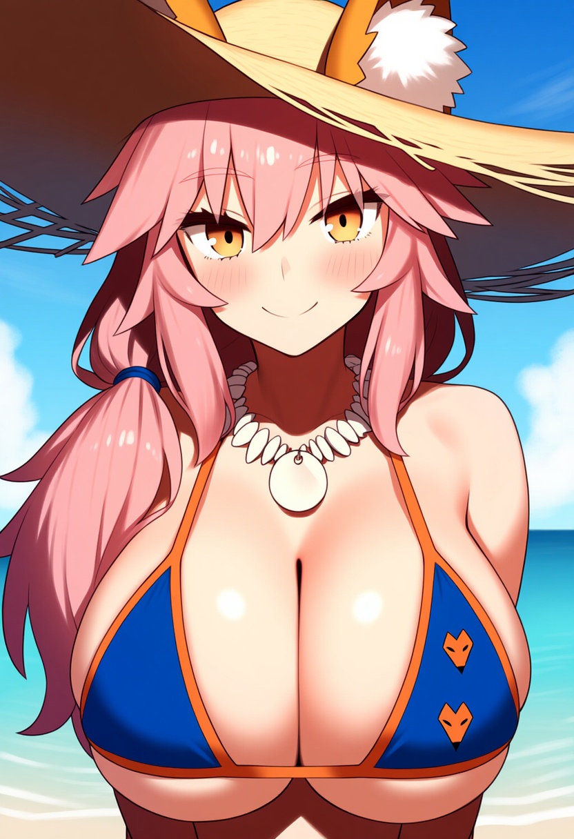 An image depicting tamamo no mae (swimsuit lancer) (fate)